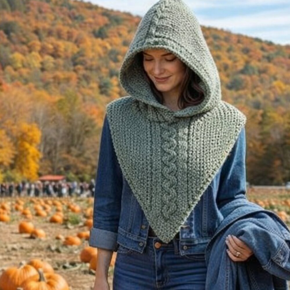 Hand Crafted Knit Sage Balaclava Hoodie Winter Fall Essential Warm Winter Hat